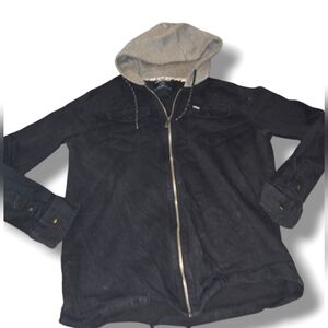 Tony Hawk black shirt jacket with grey knit hood full zip size large